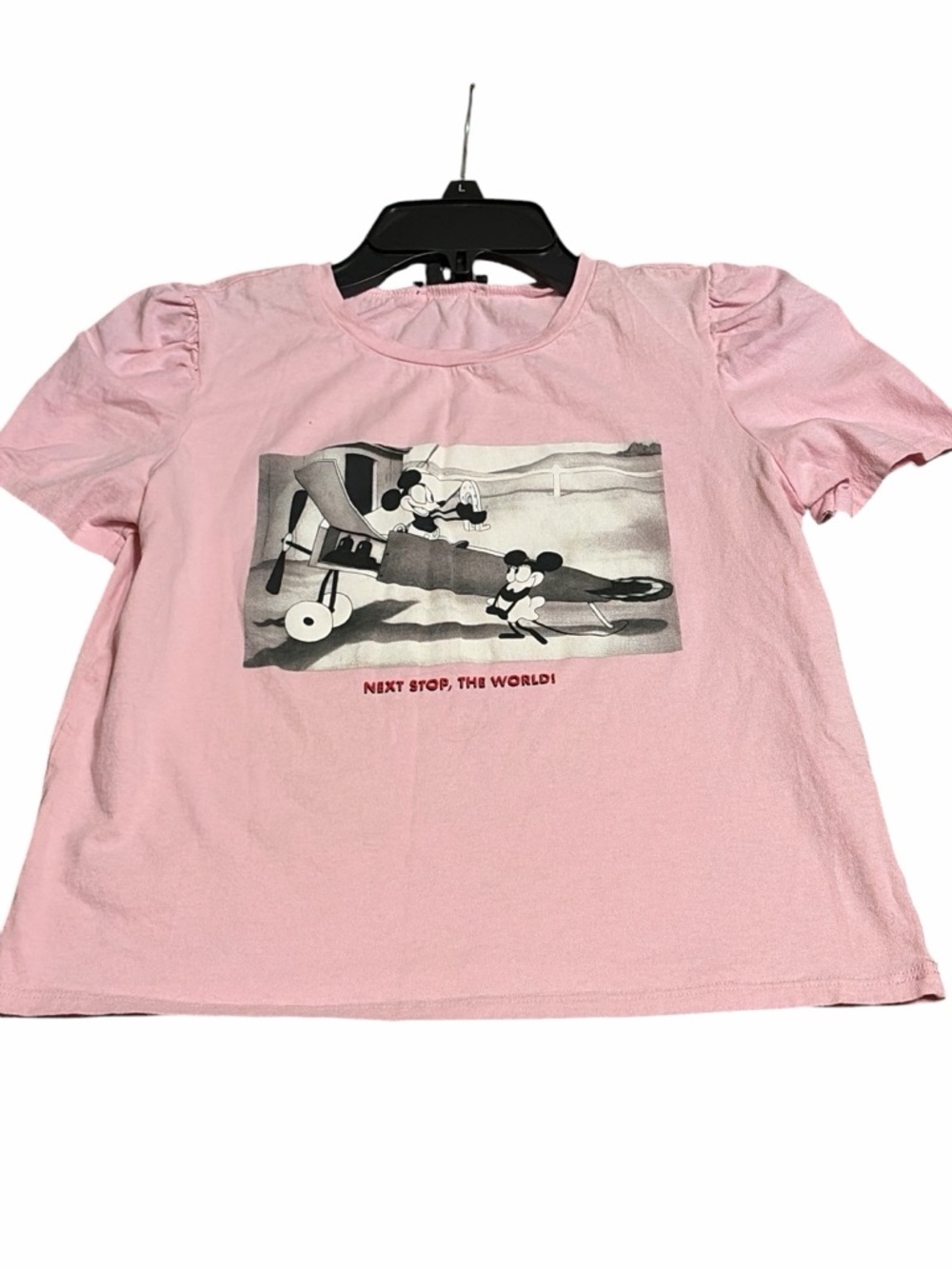Zara & Disney Collab Pink Mickey Graphic Short Sleeve Tee Puffy Clothes